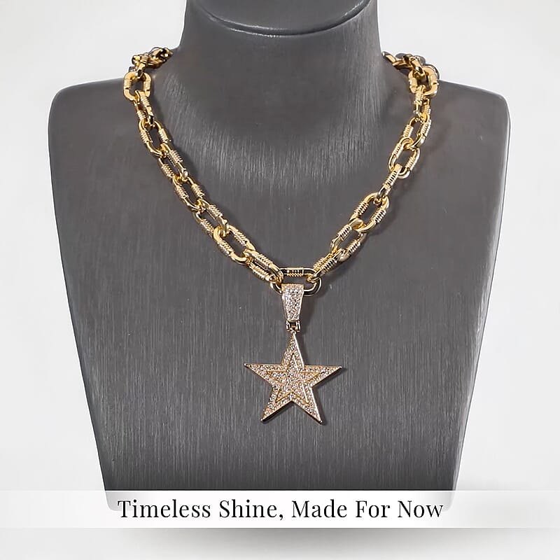 White Austrian Crystal Star Pendant Necklace 20-22 Inches in Goldtone