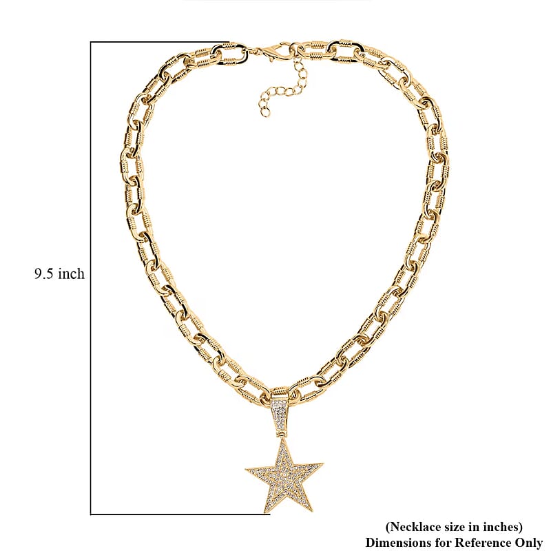 White Austrian Crystal Star Pendant Necklace 20-22 Inches in Goldtone