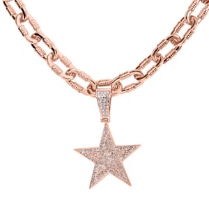 White Austrian Crystal Star Pendant Necklace 20-22 Inches in Rosetone