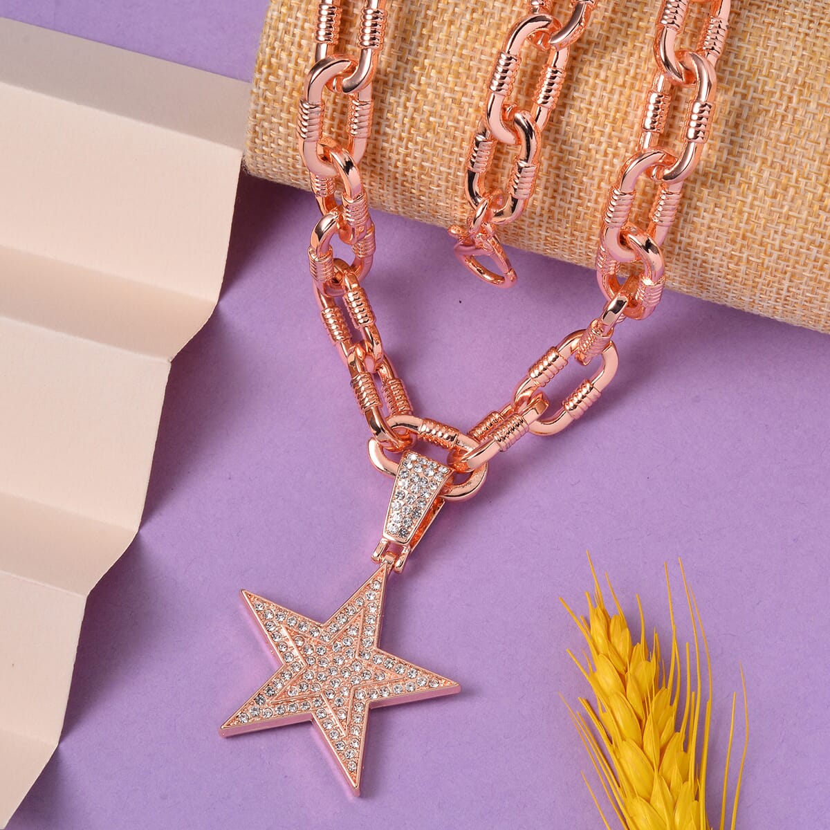 White Austrian Crystal Star Pendant Necklace 20-22 Inches in Rosetone image number 1