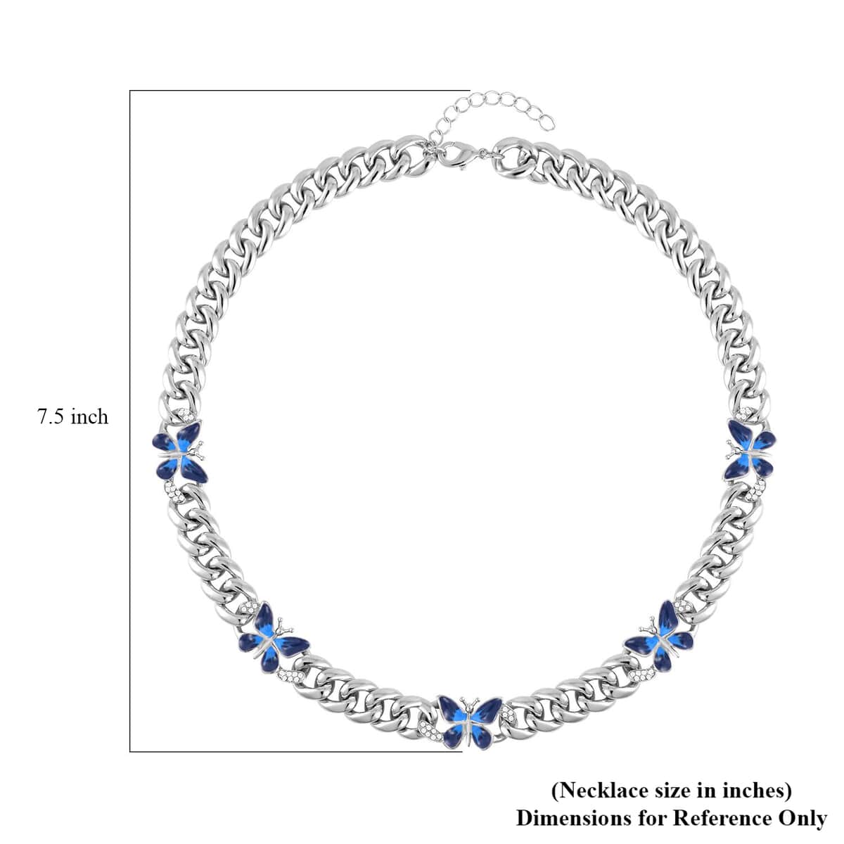 Austrian Crystal and Blue Enameled and Beautiful Curb Chain Necklace 20-22 Inches in Silvertone image number 4