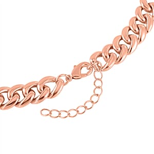 Austrian Crystal and Pink Enameled Butterfly Curb Chain Necklace 20-22 Inches in Rosetone