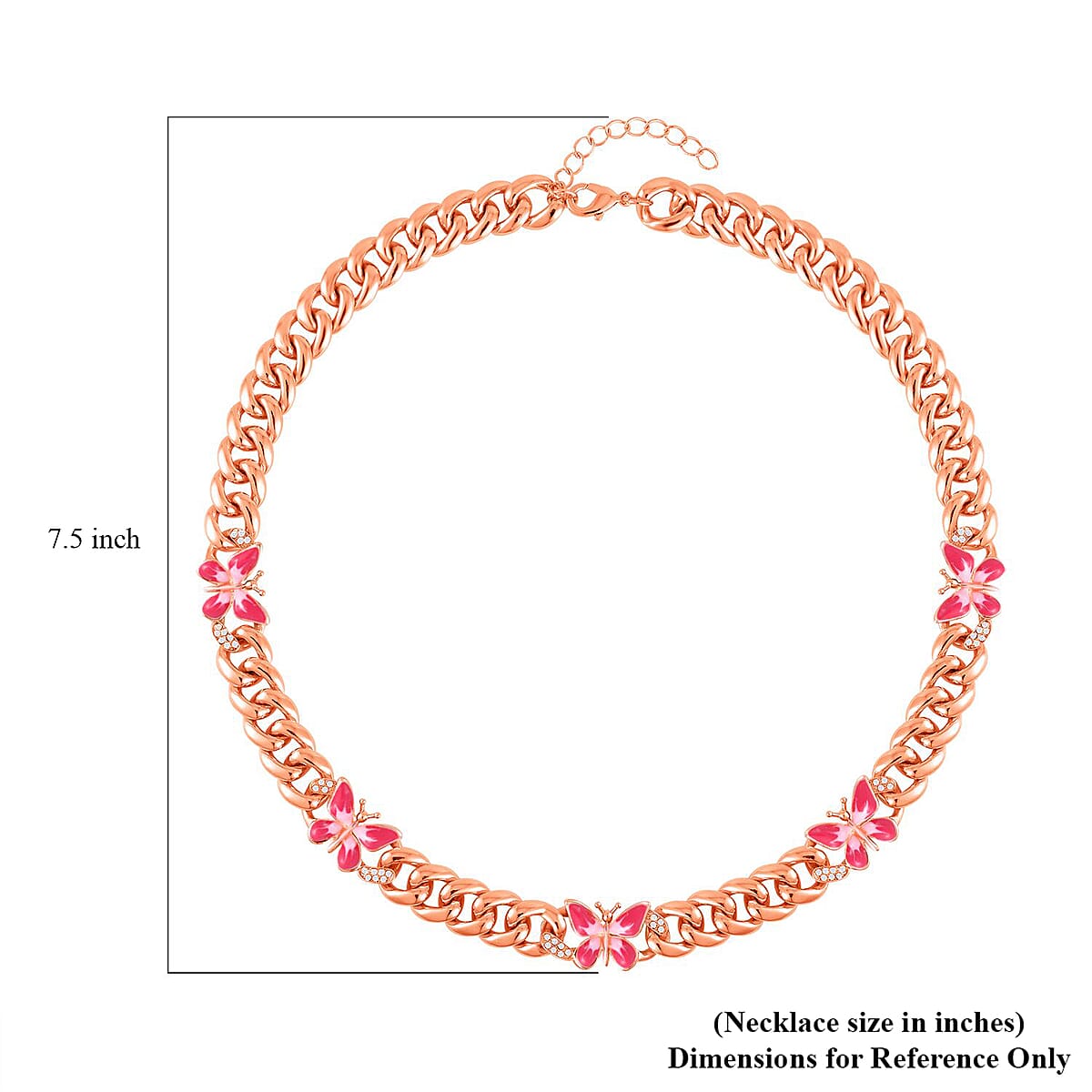 Austrian Crystal and Pink Enameled Butterfly Curb Chain Necklace 20-22 Inches in Rosetone image number 4