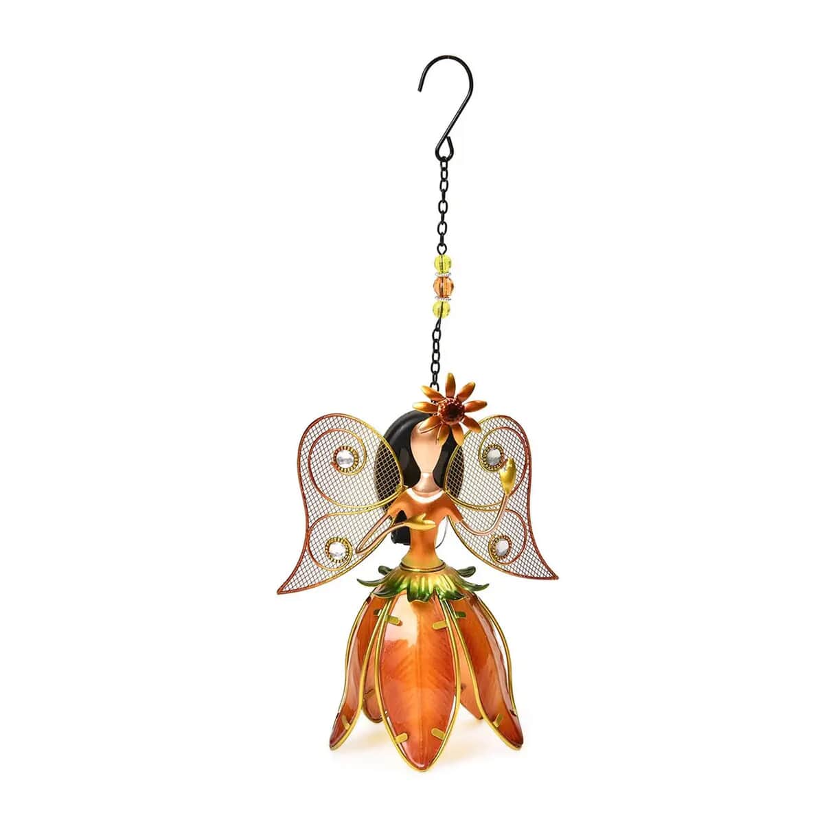 Orange Color Iron Art Fairy Pattern Solar Outdoor Light Decoration - White Light (7.87"x4.7"x16.33") image number 0