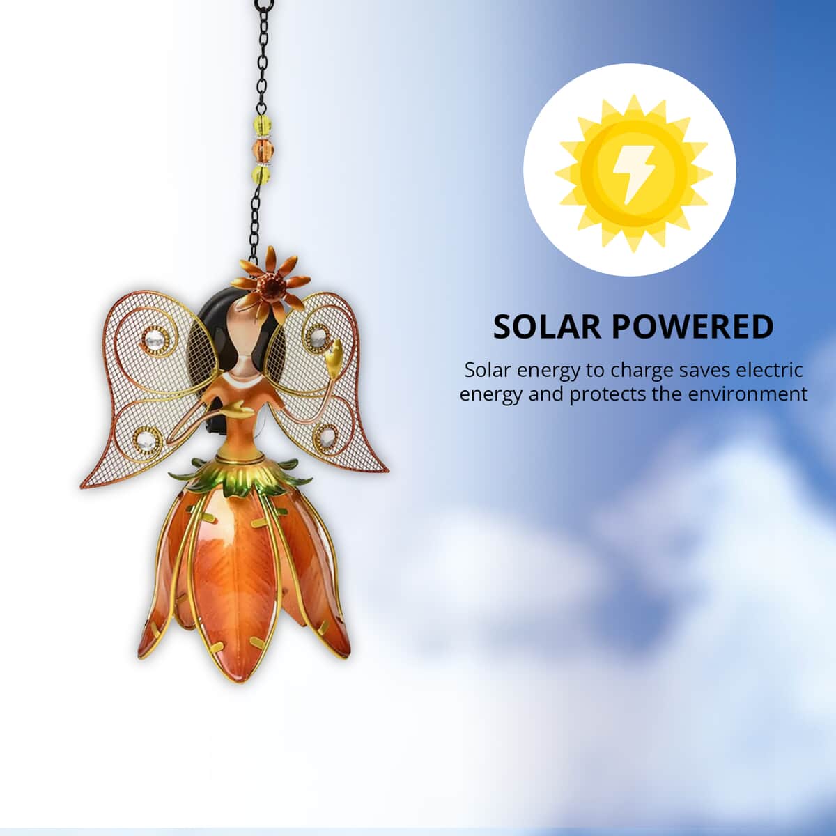 Orange Color Iron Art Fairy Pattern Solar Outdoor Light Decoration - White Light image number 2