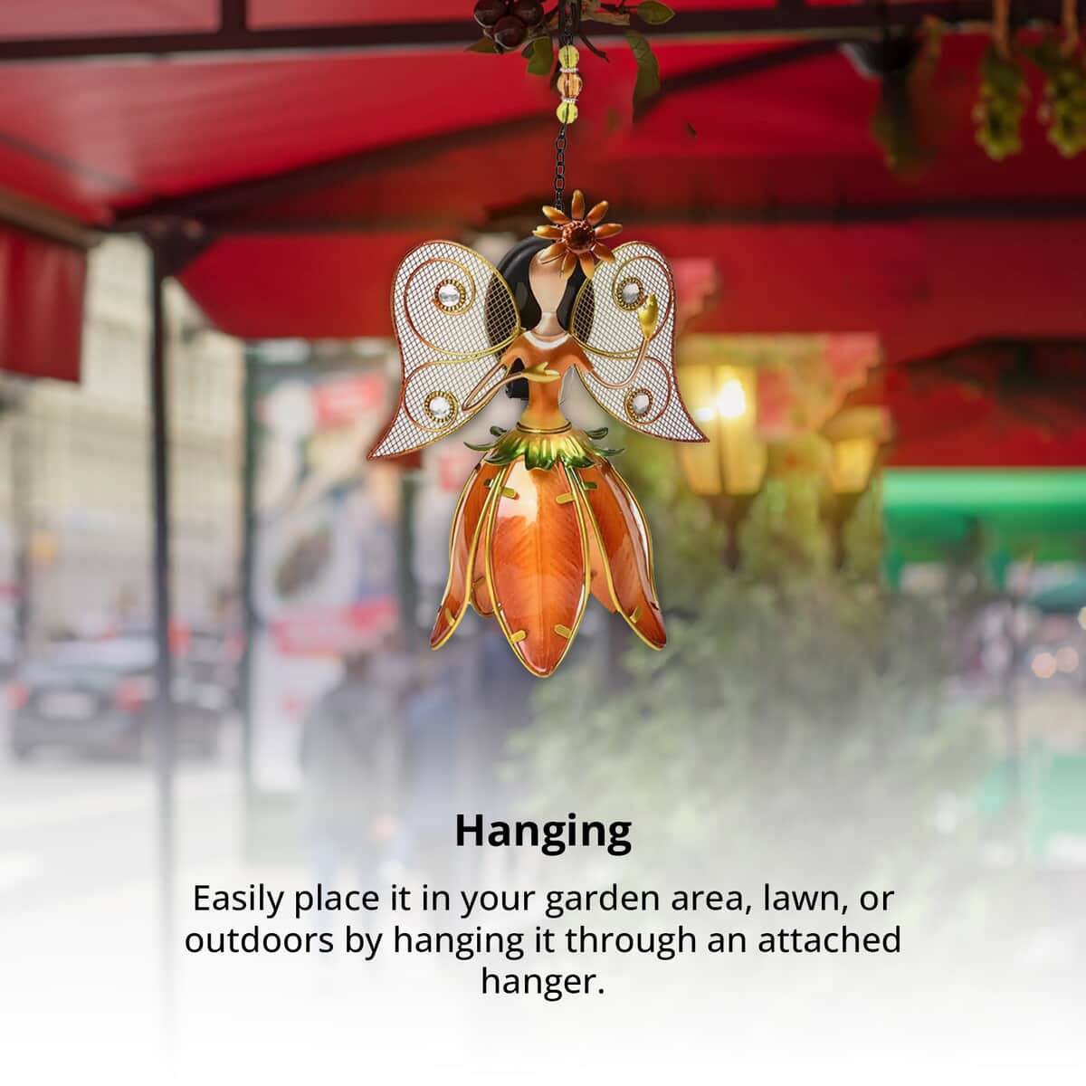 Orange Color Iron Art Fairy Pattern Solar Outdoor Light Decoration - White Light image number 3