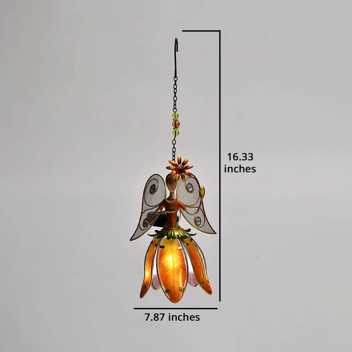 Orange Color Iron Art Fairy Pattern Solar Outdoor Light Decoration - White Light (7.87"x4.7"x16.33") image number 5