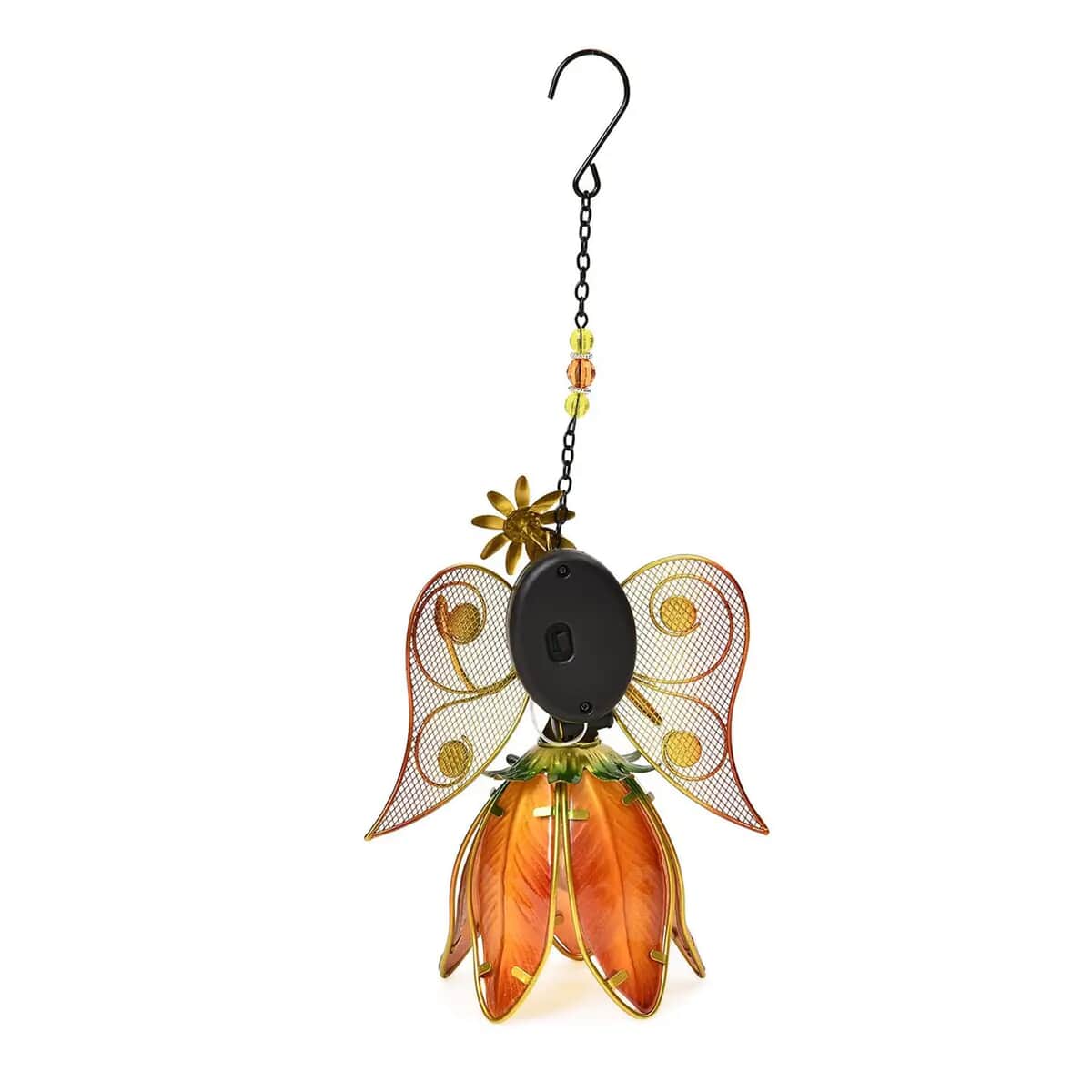 Orange Color Iron Art Fairy Pattern Solar Outdoor Light Decoration - White Light (7.87"x4.7"x16.33") image number 6