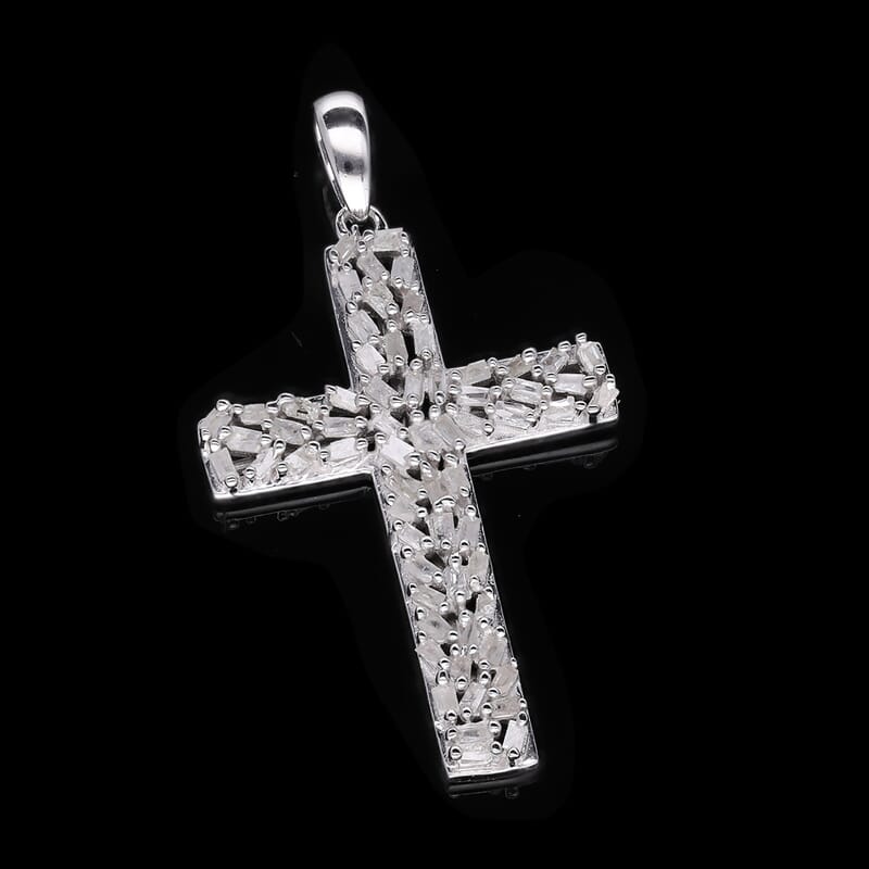 Diamond Cross Pendant in Platinum Over Sterling Silver 0.50 ctw