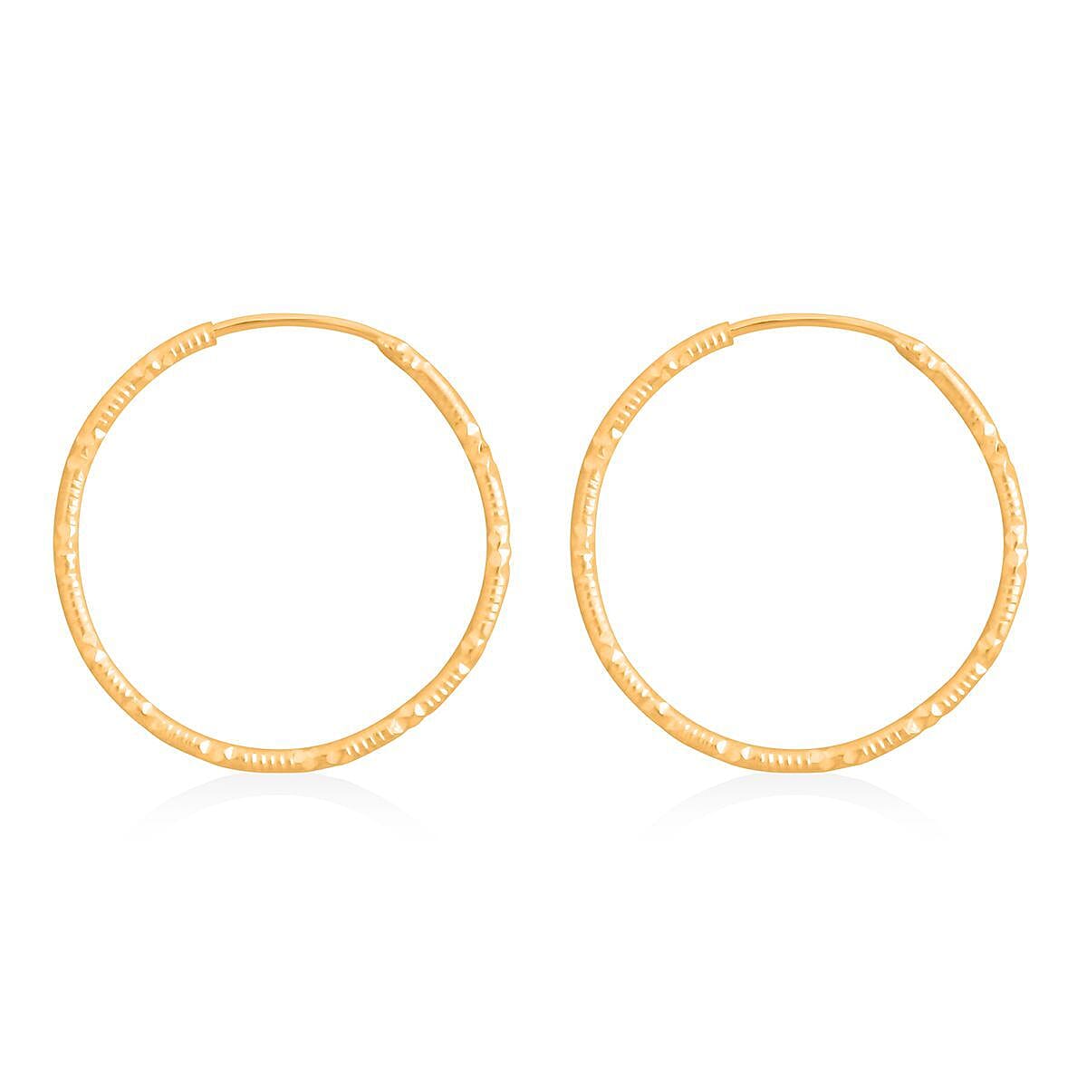 24K Yellow Gold Electroform Twisted Textured Hoop Earrings 2.60 Grams