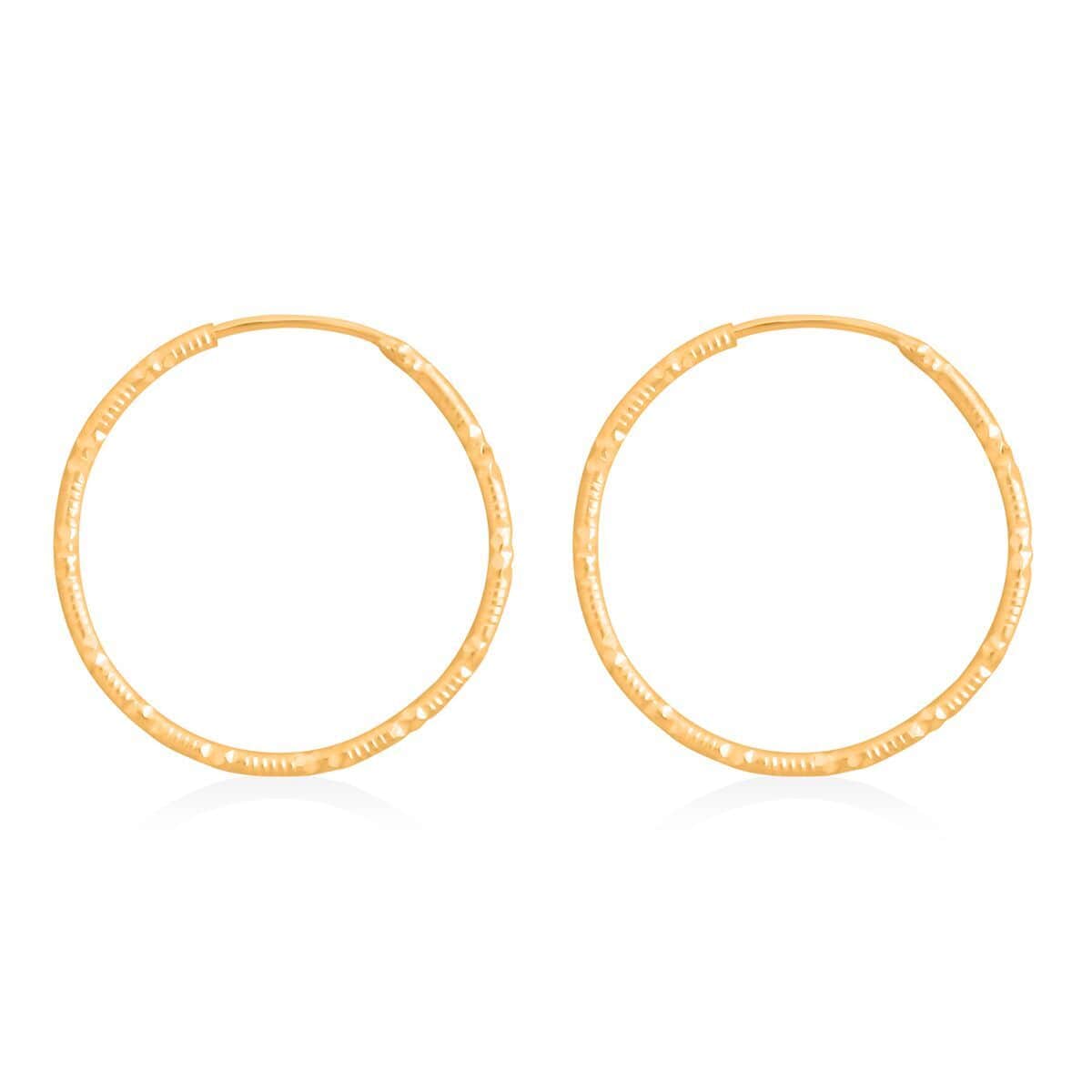 24K Yellow Gold Electroform Twisted Textured Hoop Earrings 2.60 Grams image number 3