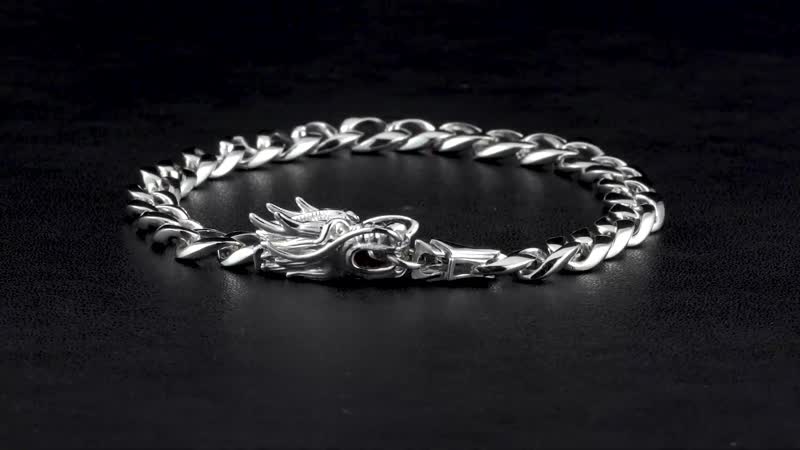 950 Platinum 7.8mm Men's Dragon Bracelet (8.00 In) 47.45 Grams