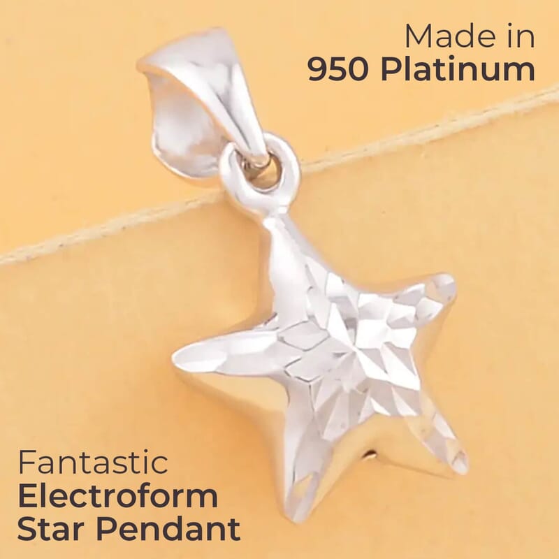 950 Platinum Electroform Star Pendant, 950 Platinum Pendant, Electroform Pendant, Diamond Cut Pendant, Gifts For Her 1 Grams