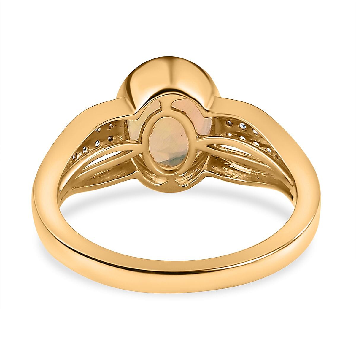 Ethiopian Welo Opal and White Zircon 1.50 ctw Ring in 14K YG Over Sterling Silver (Size 10.0)