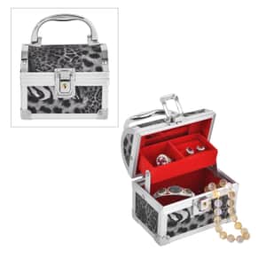 Black Faux Leather Leopard Pattern and Aluminum Two Layer Jewelry Organizer