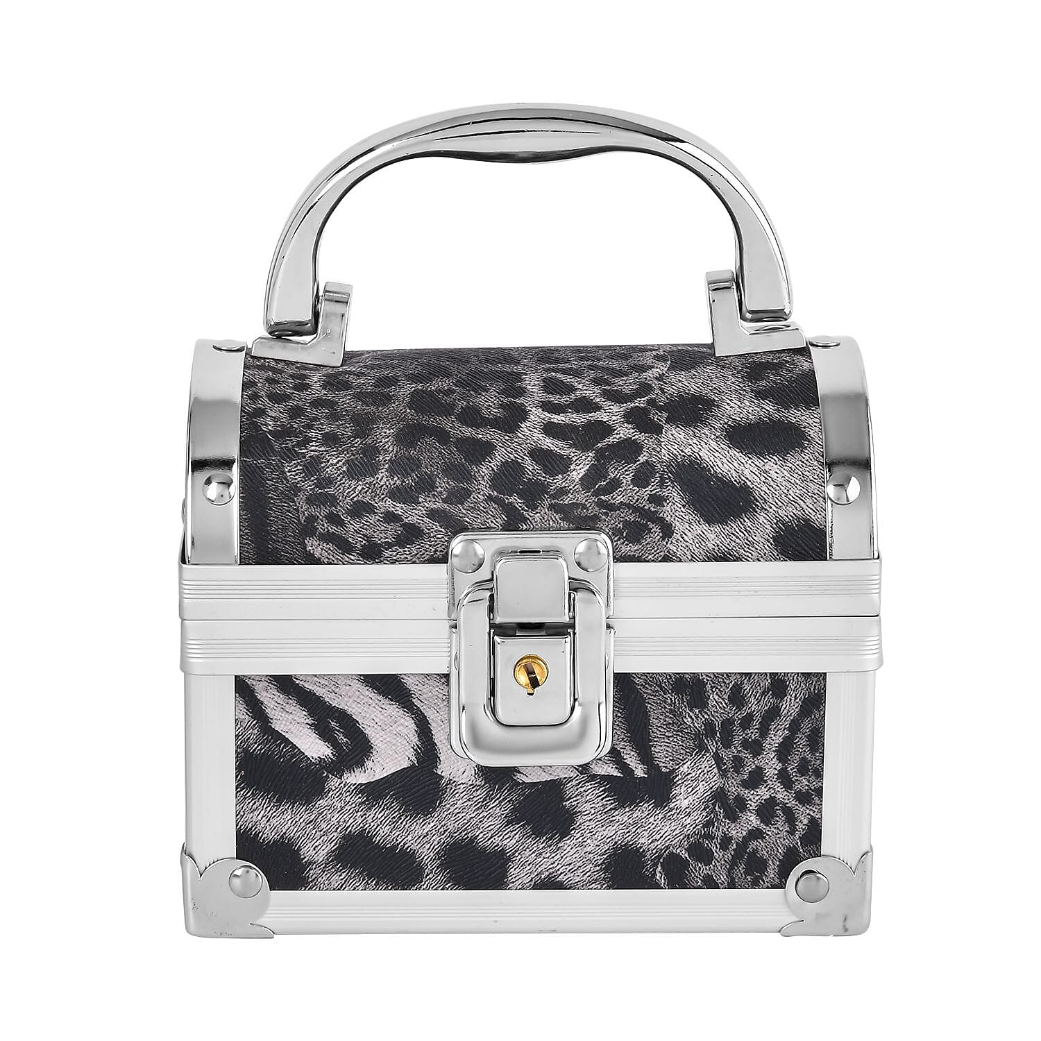 Black Faux Leather Leopard Pattern and Aluminum Two Layer Jewelry Organizer