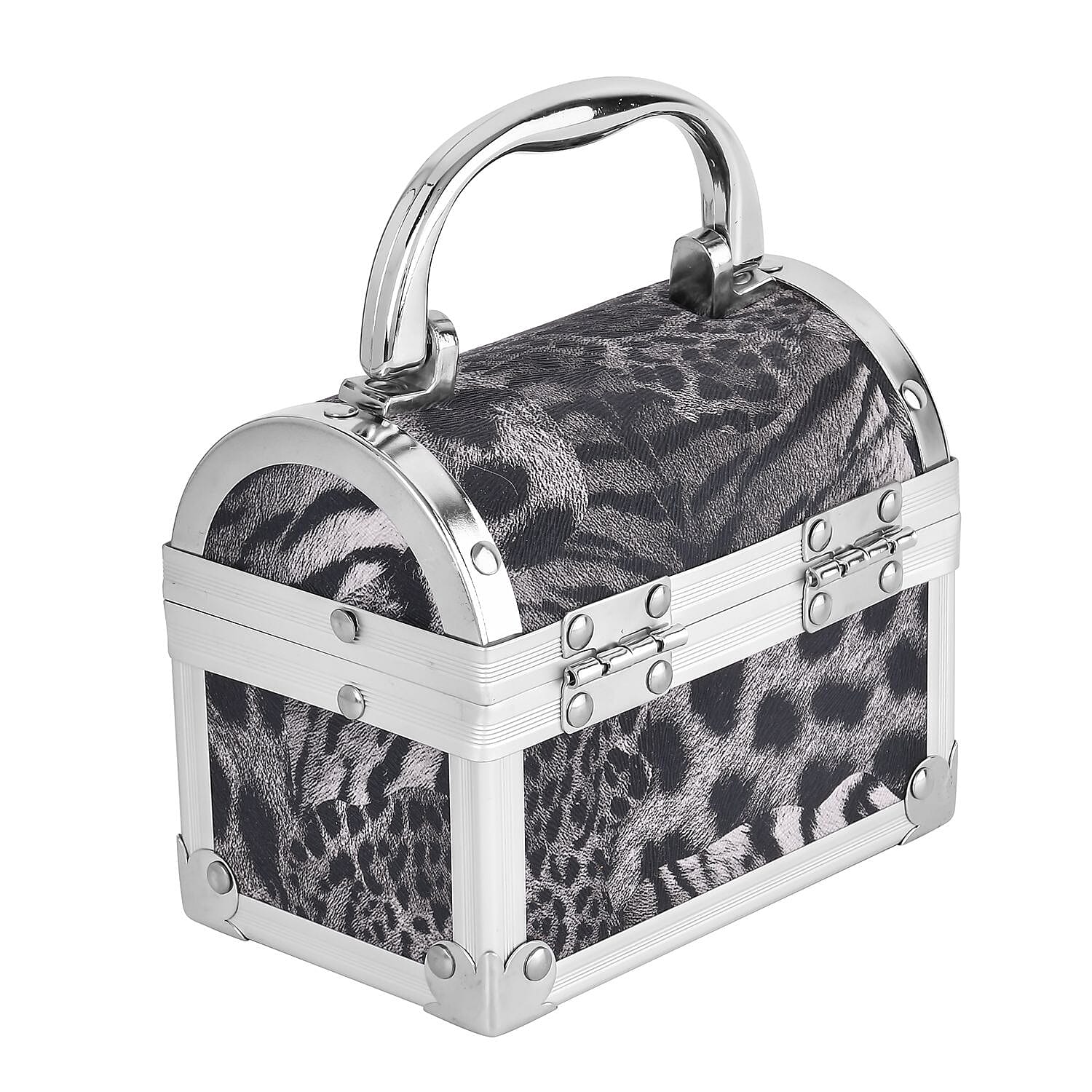 Black Faux Leather Leopard Pattern and Aluminum Two Layer Jewelry Organizer