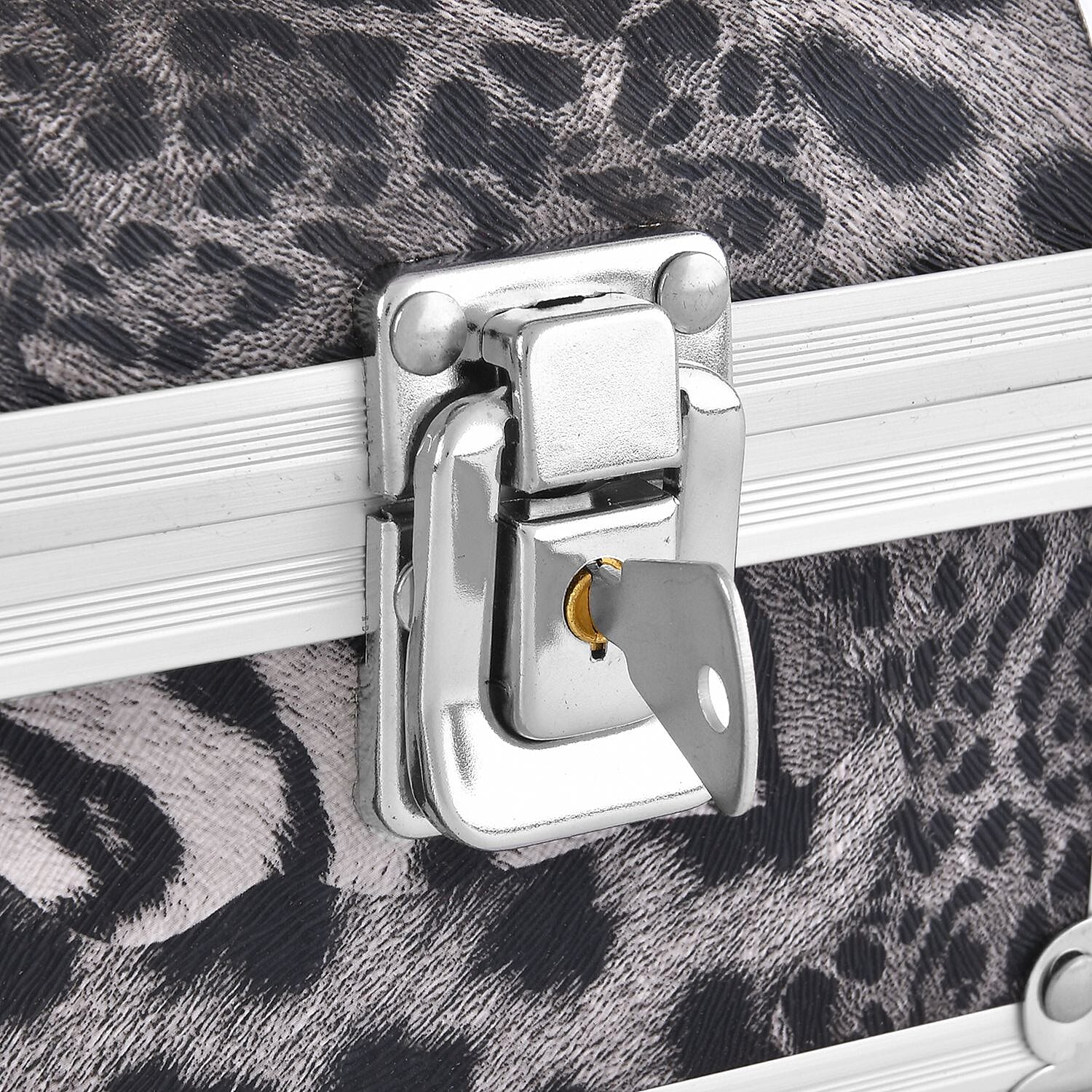 Black Faux Leather Leopard Pattern and Aluminum Two Layer Jewelry Organizer
