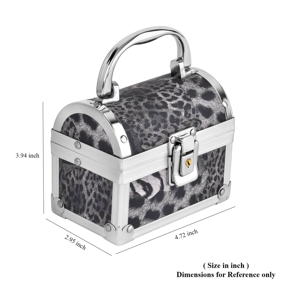 Black Faux Leather Leopard Pattern and Aluminum Two Layer Jewelry Organizer (4.72"x2.95"x3.94") image number 7