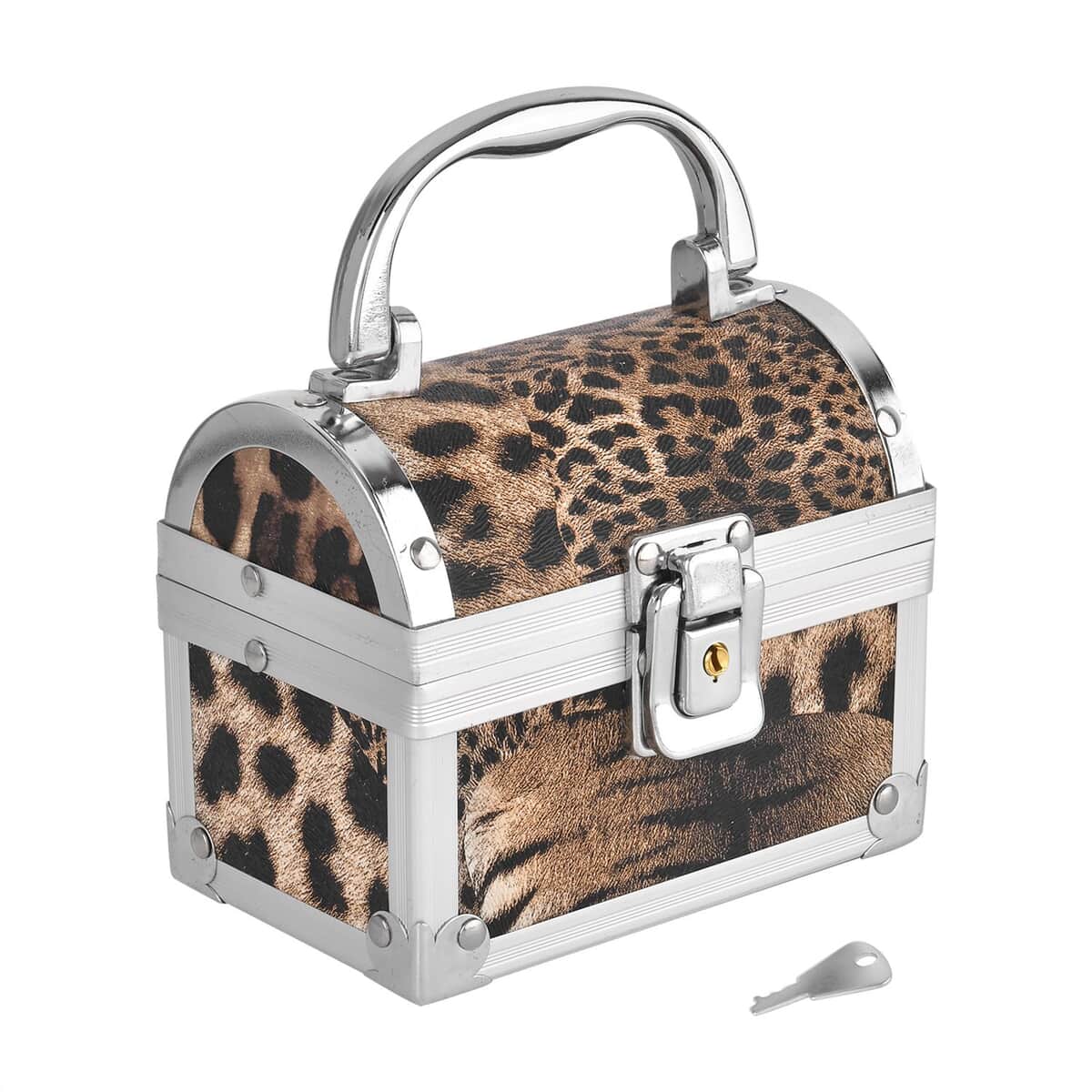 Cream Faux Leather Leopard Pattern and Aluminum Two Layer Jewelry Organizer image number 3