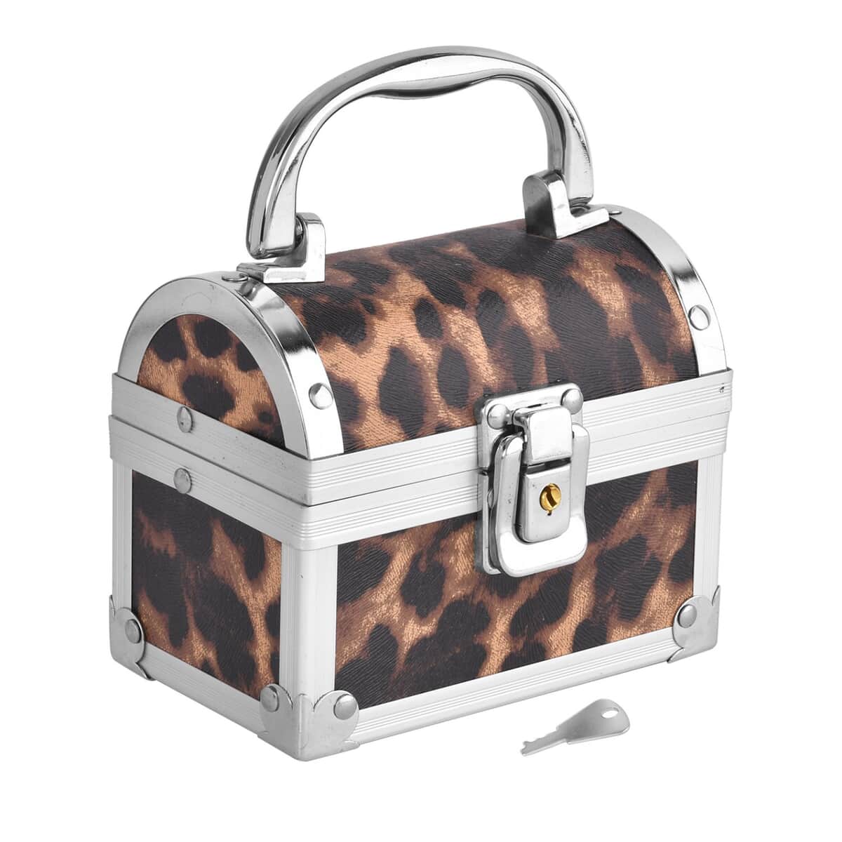 Dark Brown Faux Leather Leopard Pattern and Aluminum Two Layer Jewelry Organizer image number 3