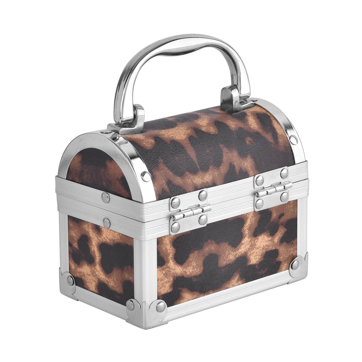 Dark Brown Faux Leather Leopard Pattern and Aluminum Two Layer Jewelry Organizer image number 4