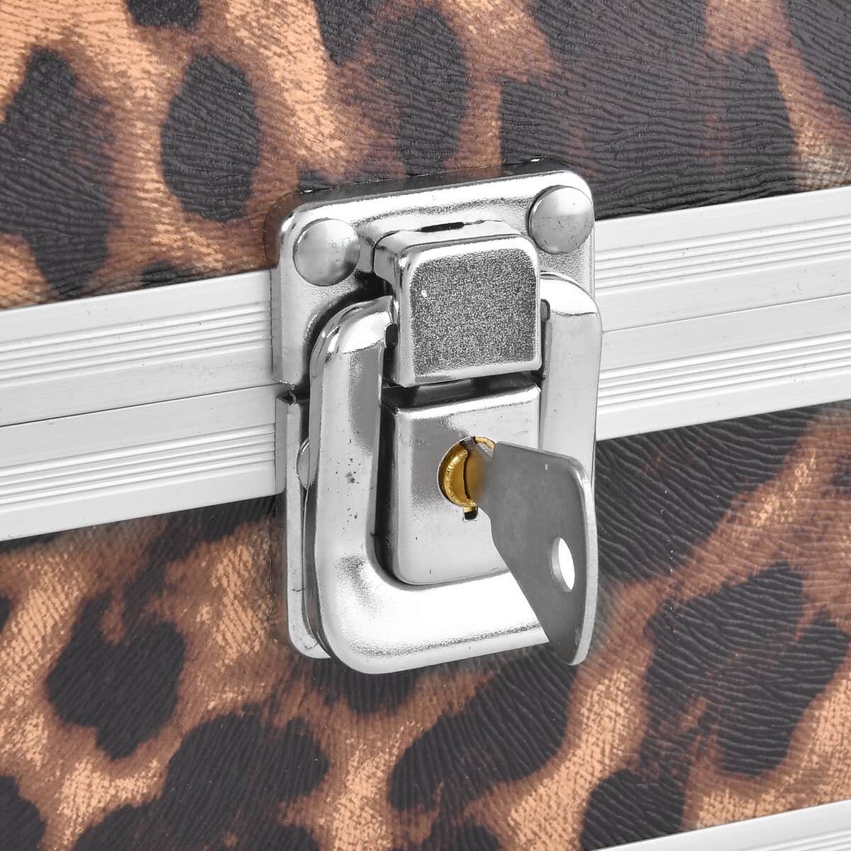 Dark Brown Faux Leather Leopard Pattern and Aluminum Two Layer Jewelry Organizer image number 6