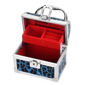 Blue Faux Leather Leopard Pattern and Aluminum Two Layer Jewelry Organizer