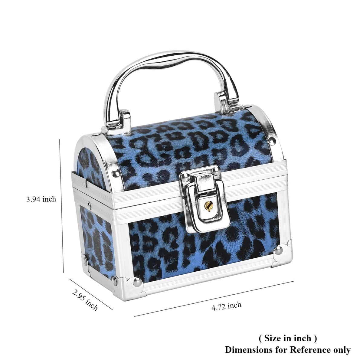 Blue Faux Leather Leopard Pattern and Aluminum Two Layer Jewelry Organizer image number 6