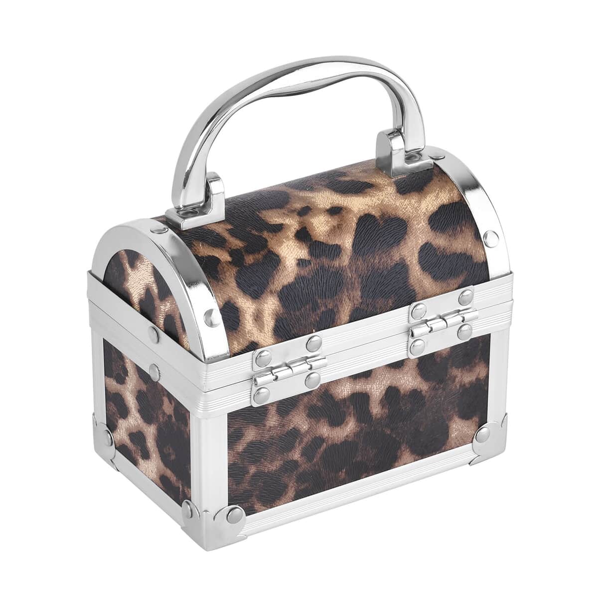 Brown Faux Leather Leopard Pattern and Aluminum Two Layer Jewelry Organizer (4.72x2.95x3.94) image number 4