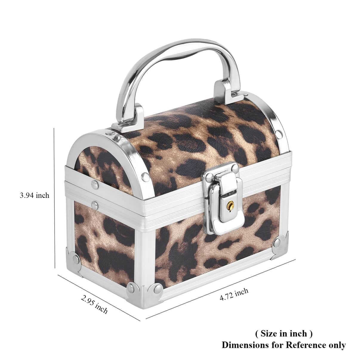 Brown Faux Leather Leopard Pattern and Aluminum Two Layer Jewelry Organizer (4.72x2.95x3.94) image number 7