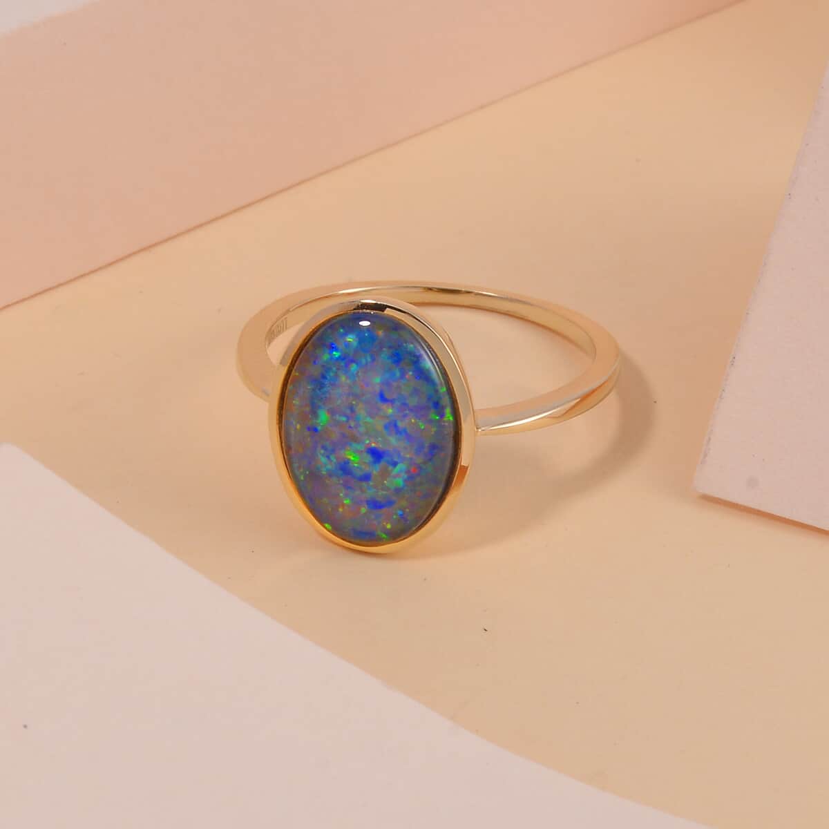 Luxoro 10K Yellow Gold Boulder Opal Triplet Ring 3.35 ctw image number 1