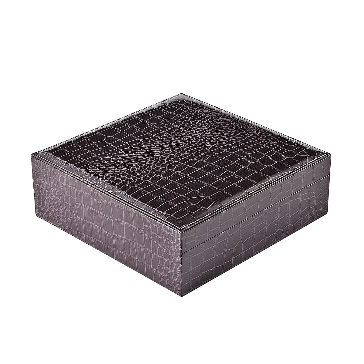 Coffee Crocodile Embossed Pattern Faux Leather 2 Layer Jewelry Box image number 3