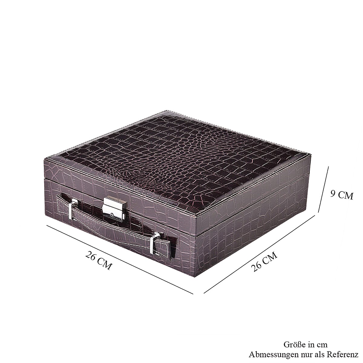Coffee Crocodile Embossed Pattern Faux Leather 2 Layer Jewelry Box image number 5