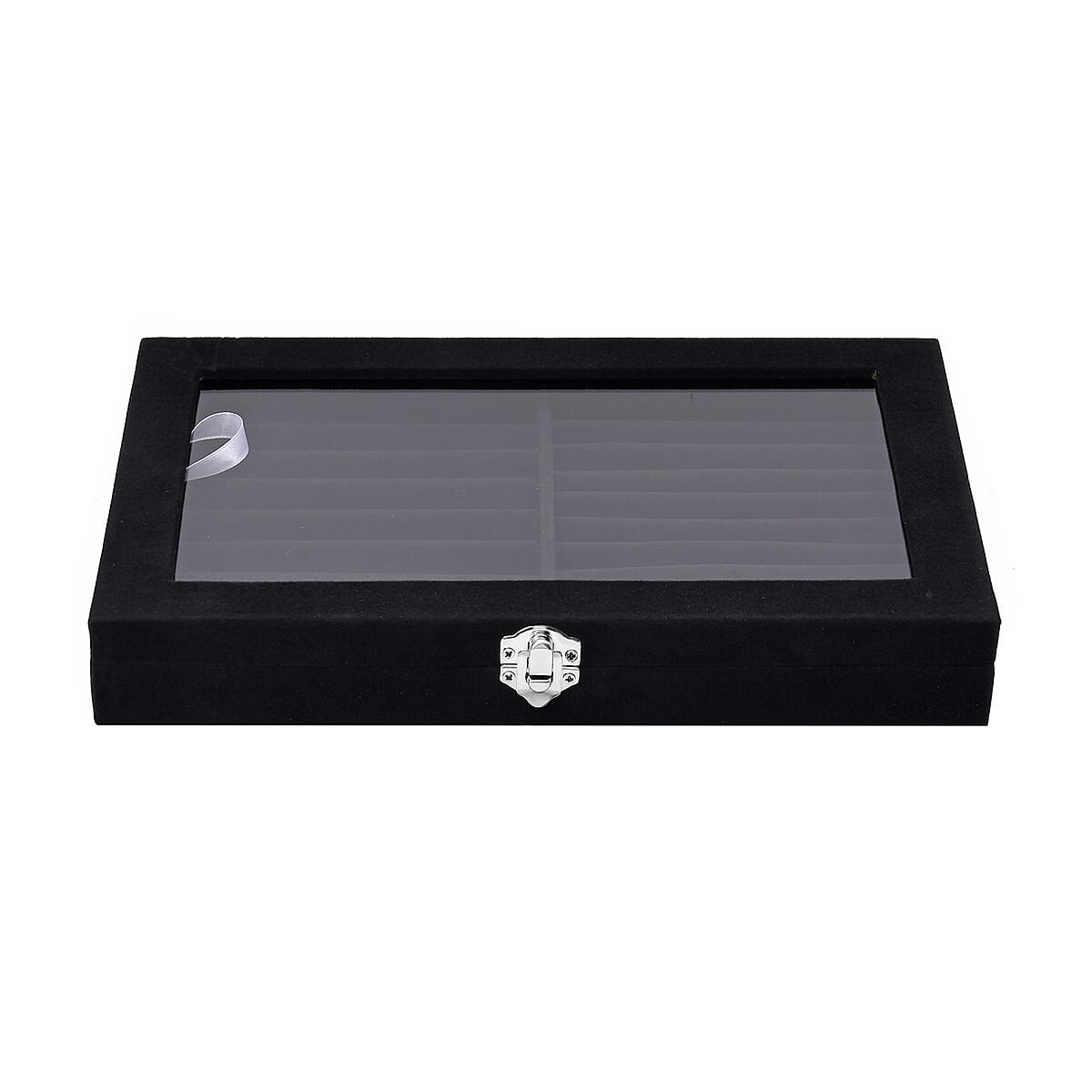Black Velvet Ring Box with Glass Window (11.4"x7.3"x1.65") image number 1