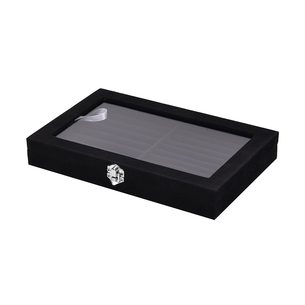 Black Velvet Ring Box with Glass Window (11.4"x7.3"x1.65") image number 2