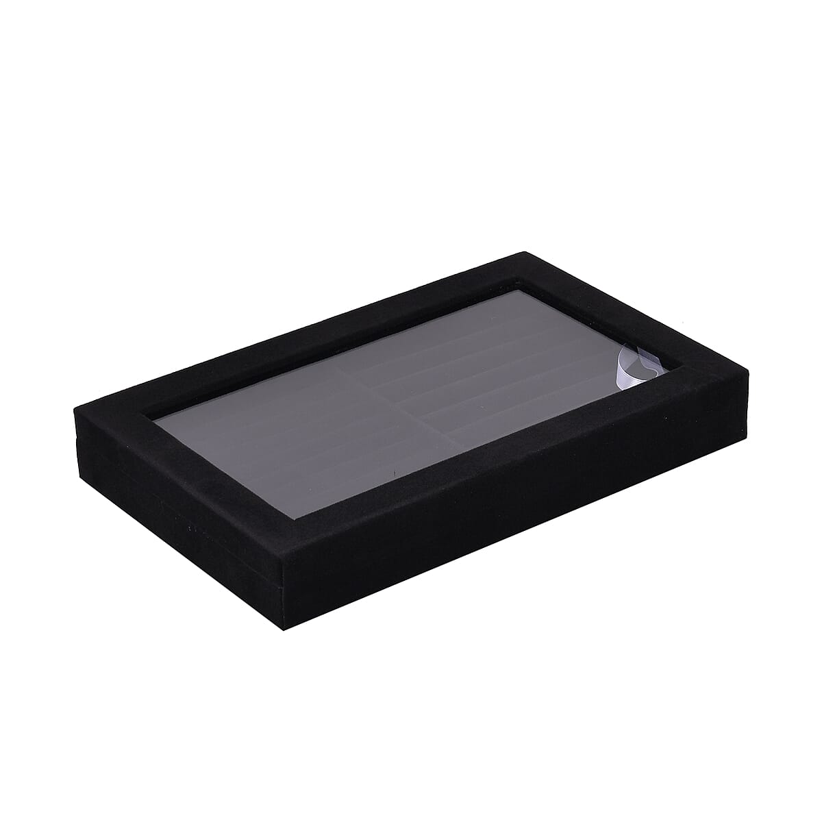 Black Velvet Ring Box with Glass Window (11.4"x7.3"x1.65") image number 3