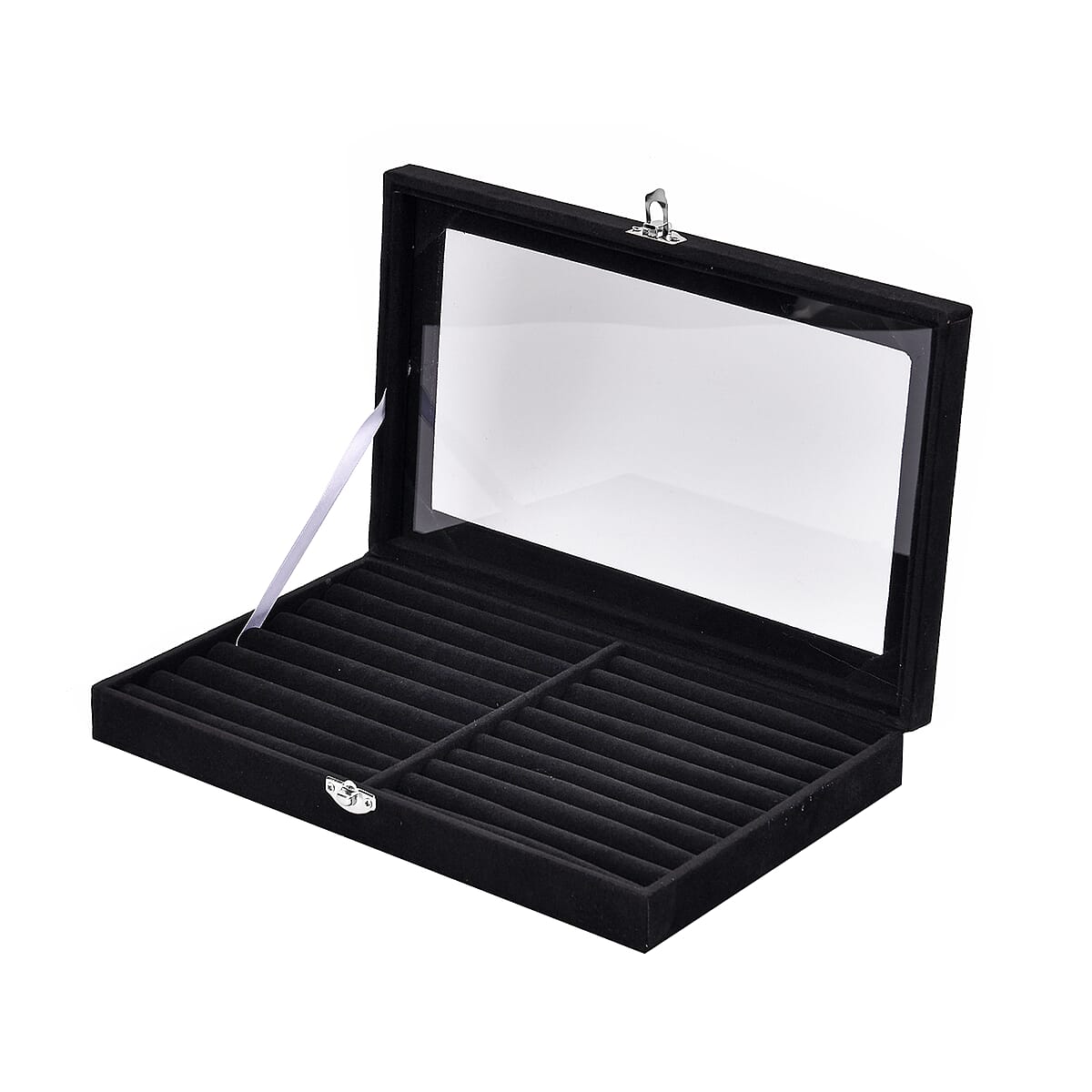 Black Velvet Ring Box with Glass Window (11.4"x7.3"x1.65") image number 4