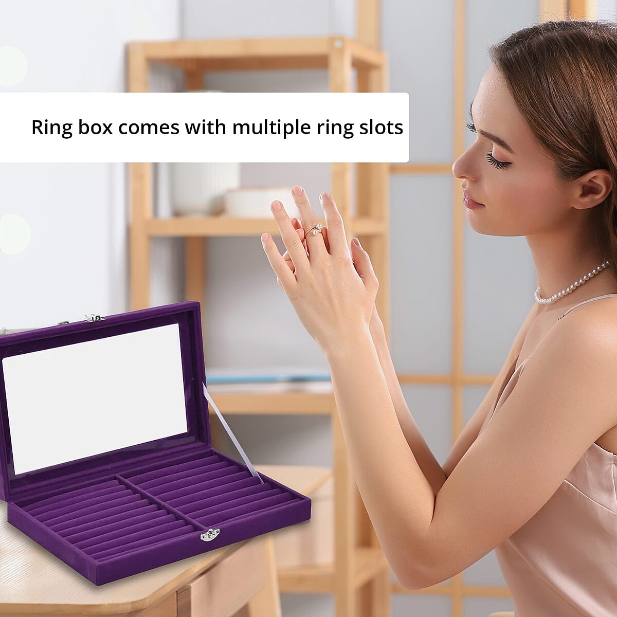 Purple Velvet Ring Box with Glass Window image number 1