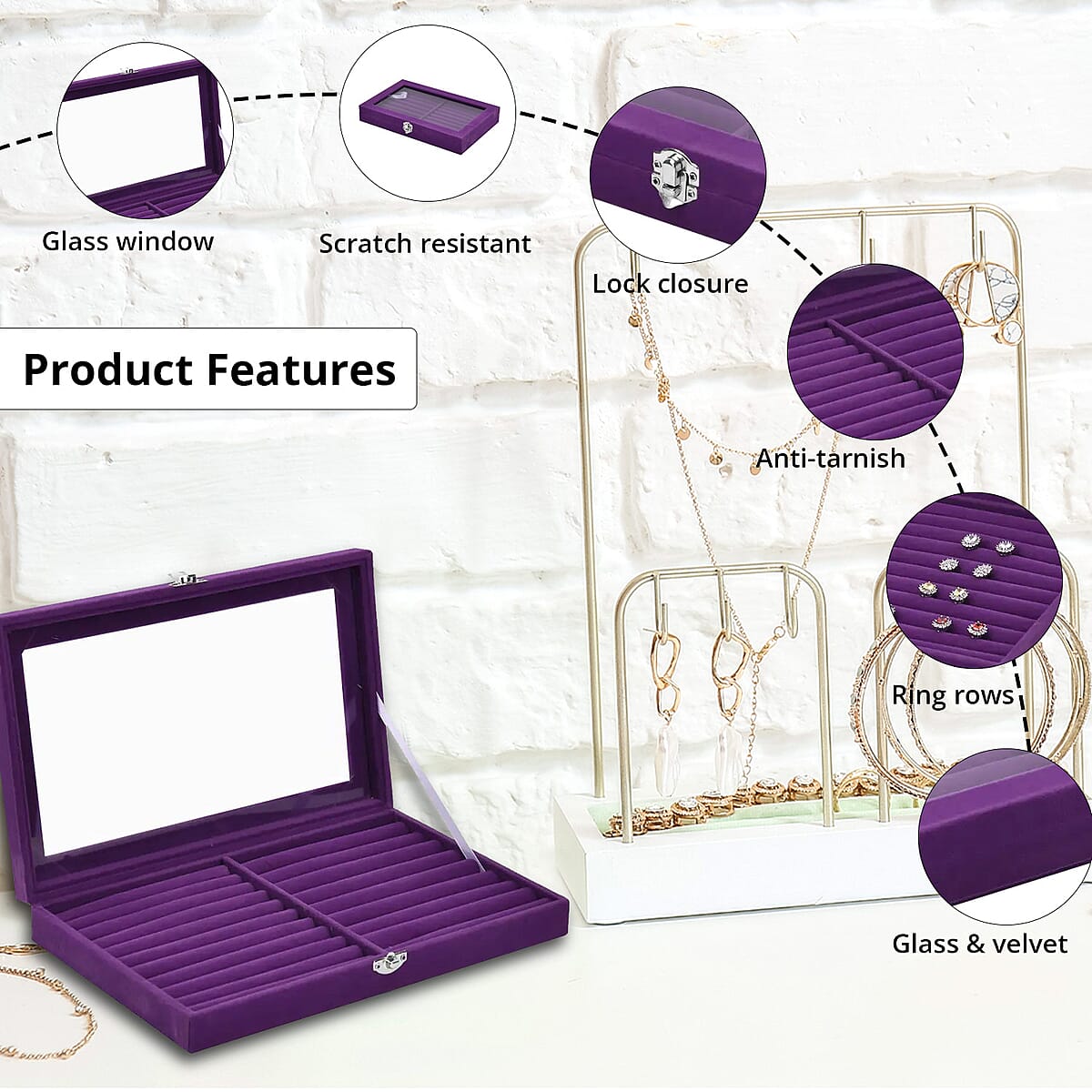 Purple Velvet Ring Box with Glass Window image number 2