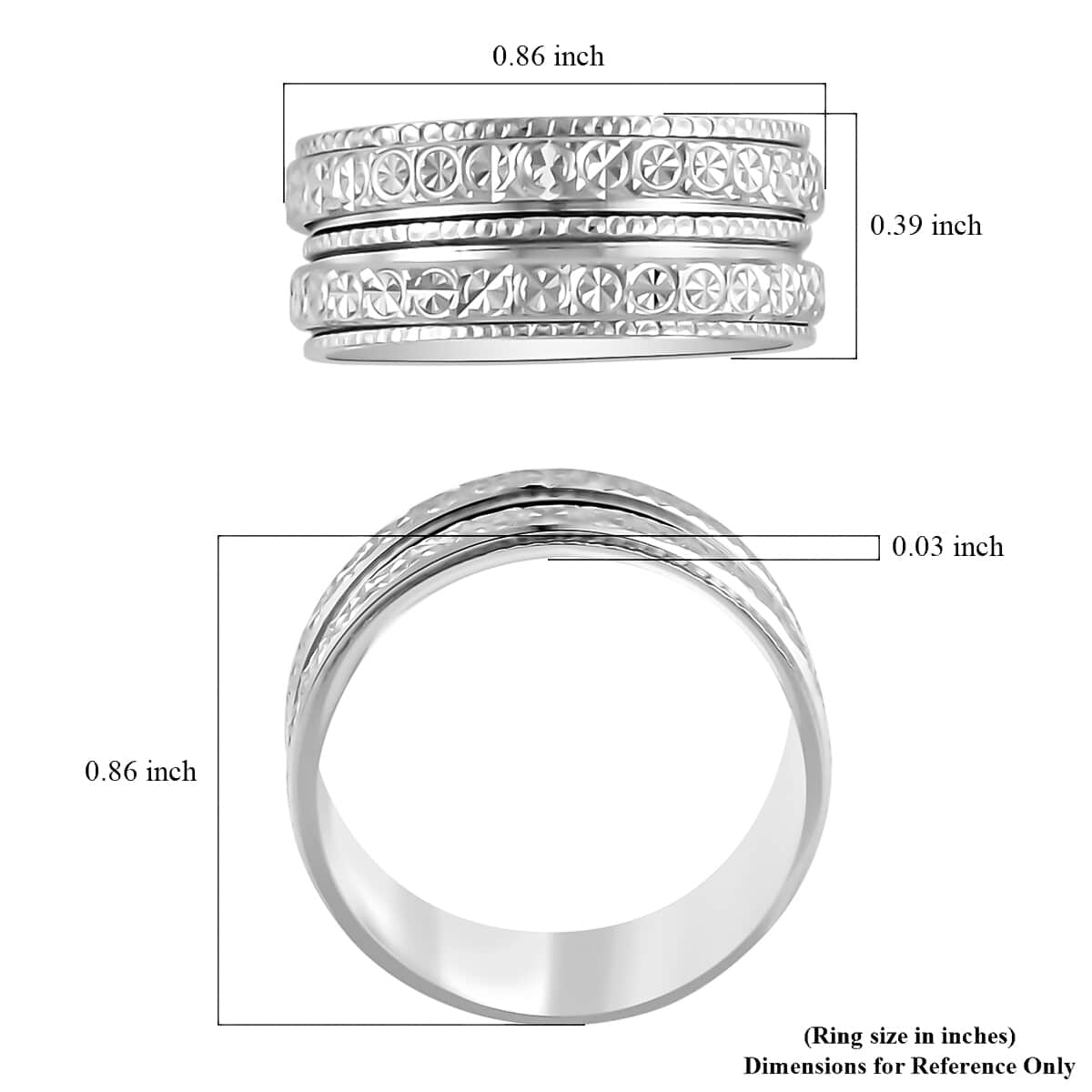950 Platinum Diamond Cut Spinner Band Ring (Size 7.0) 9 Grams image number 5