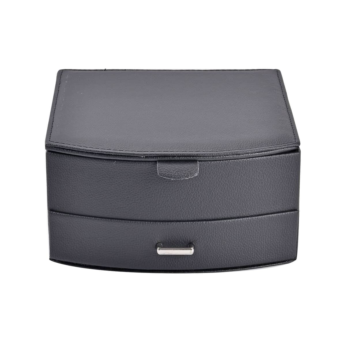 Black Faux Leather Fan Design 2 Layer Jewelry Box image number 2