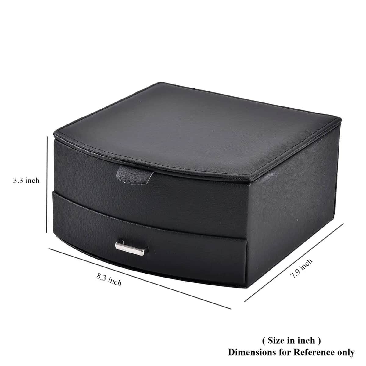 Black Faux Leather Fan Design 2 Layer Jewelry Box image number 4