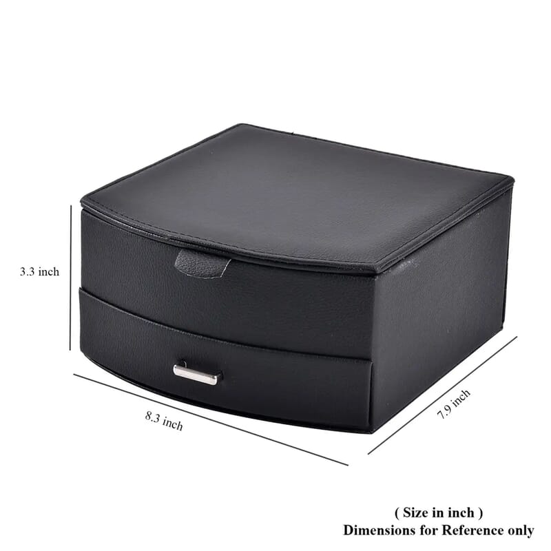 Black Faux Leather Fan Design 2 Layer Jewelry Box