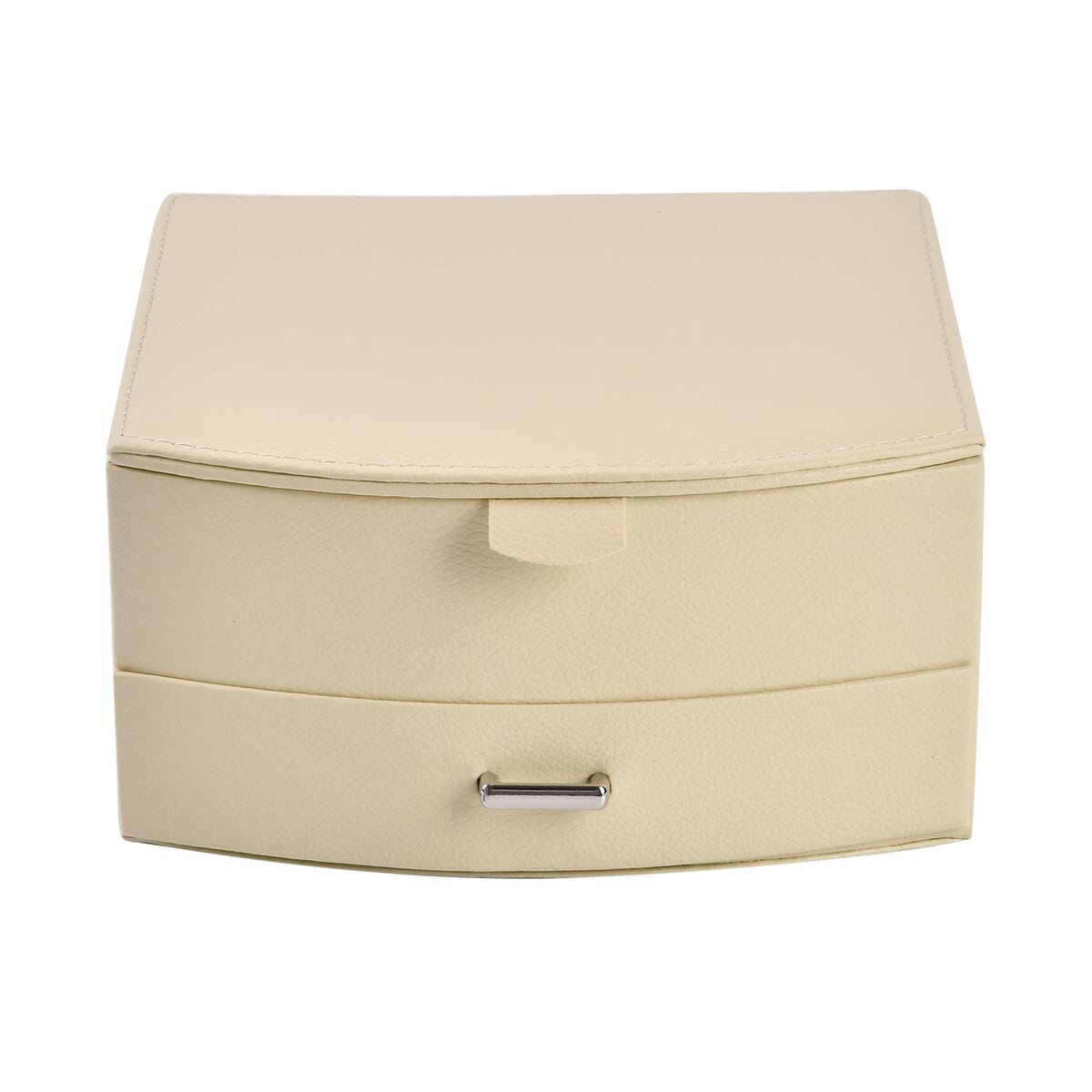 Cream Faux Leather Fan Design 2 Layer Jewelry Box image number 2