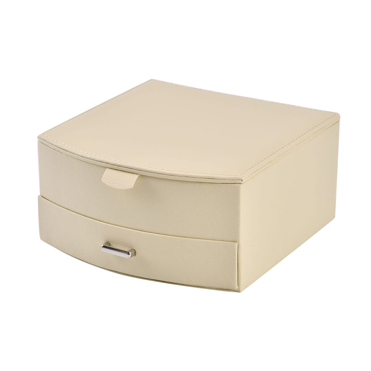 Cream Faux Leather Fan Design 2 Layer Jewelry Box image number 3