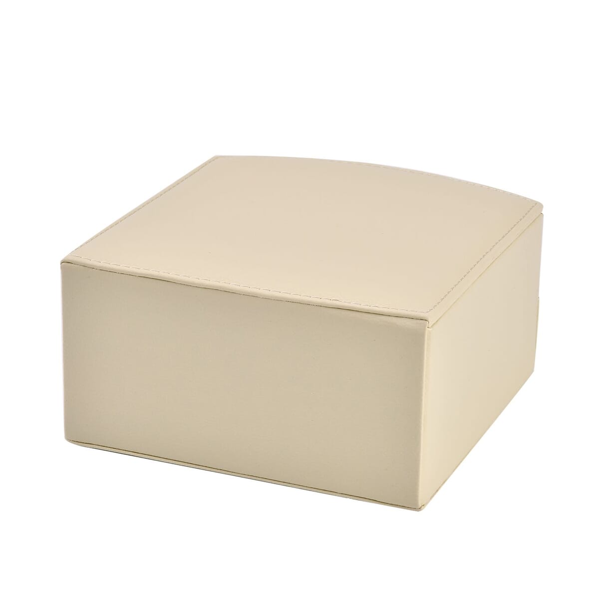 Cream Faux Leather Fan Design 2 Layer Jewelry Box image number 4