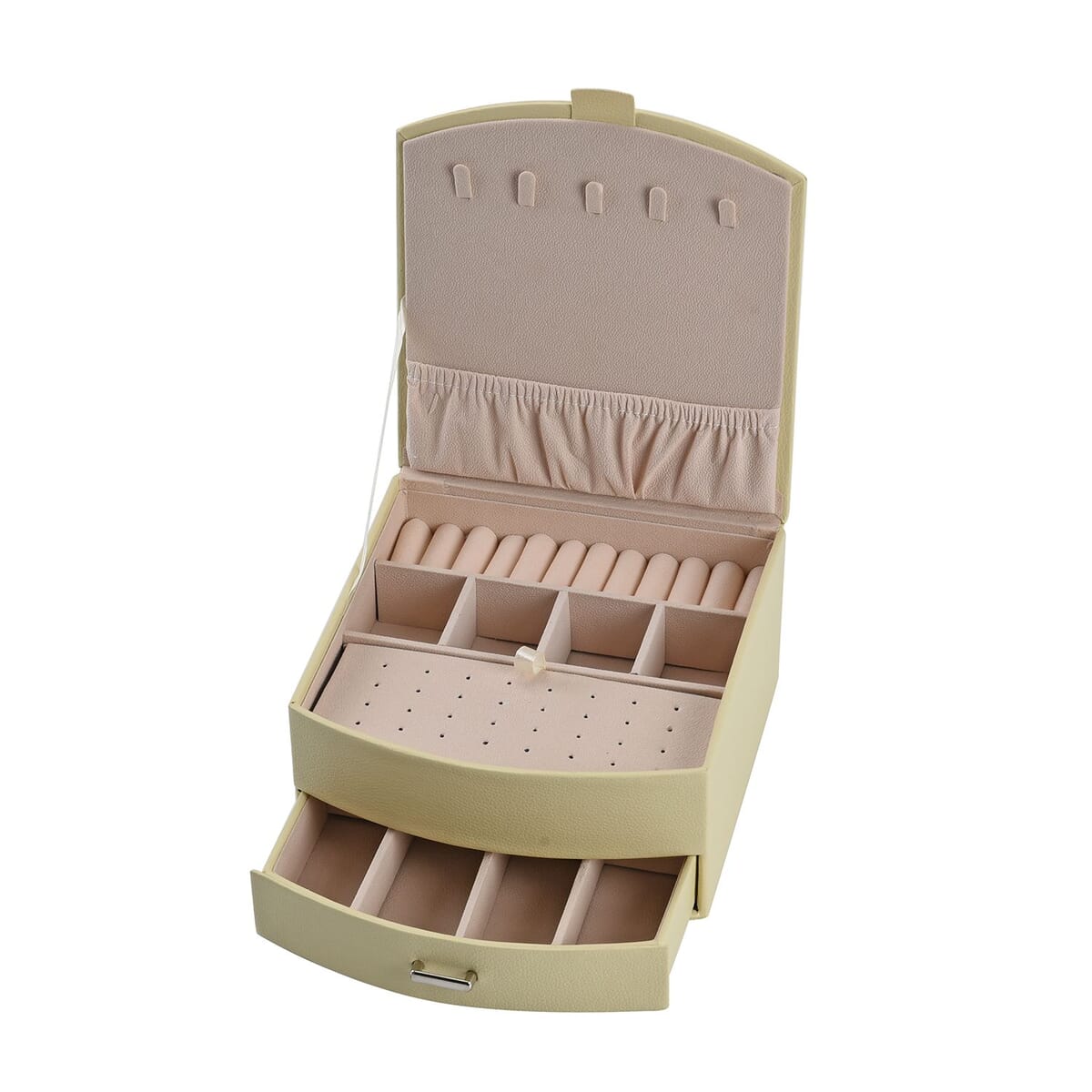 Cream Faux Leather Fan Design 2 Layer Jewelry Box image number 5