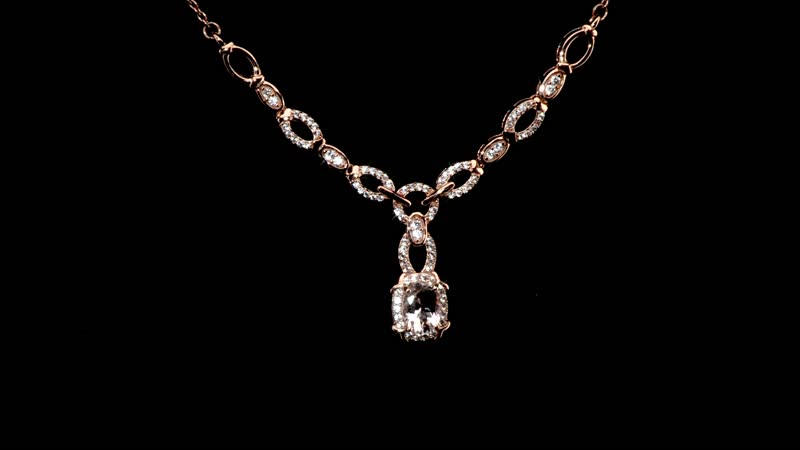 Pink Morganite and White Zircon Necklace 18-20 Inches in Vermeil Rose Gold Over Sterling Silver 1.90 ctw