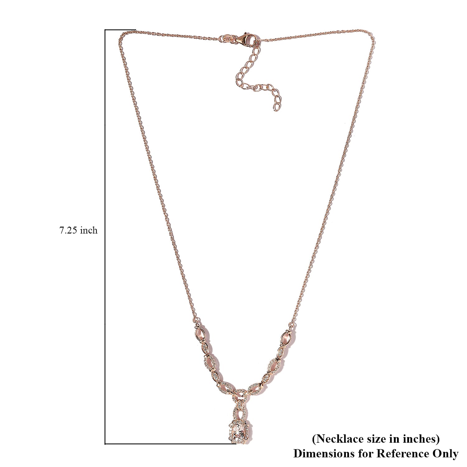 Pink Morganite and White Zircon Necklace 18-20 Inches in Vermeil Rose Gold Over Sterling Silver 1.90 ctw